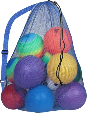 GSE Games & Sports Expert Blue Extra Large Mesh Sports Ball Drawstring Bag, 30" x 40" Soccer Equipment Bag with Adjustable Shoulder Strap for Football, Basketball, Volleyball, Swimming