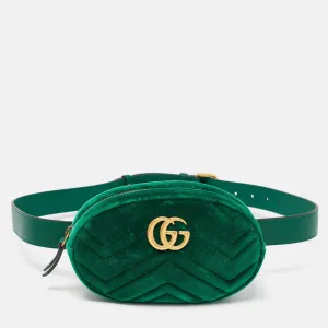Gucci Green Matelass&eacute; Velvet Mini Gg Marmont Belt Bag