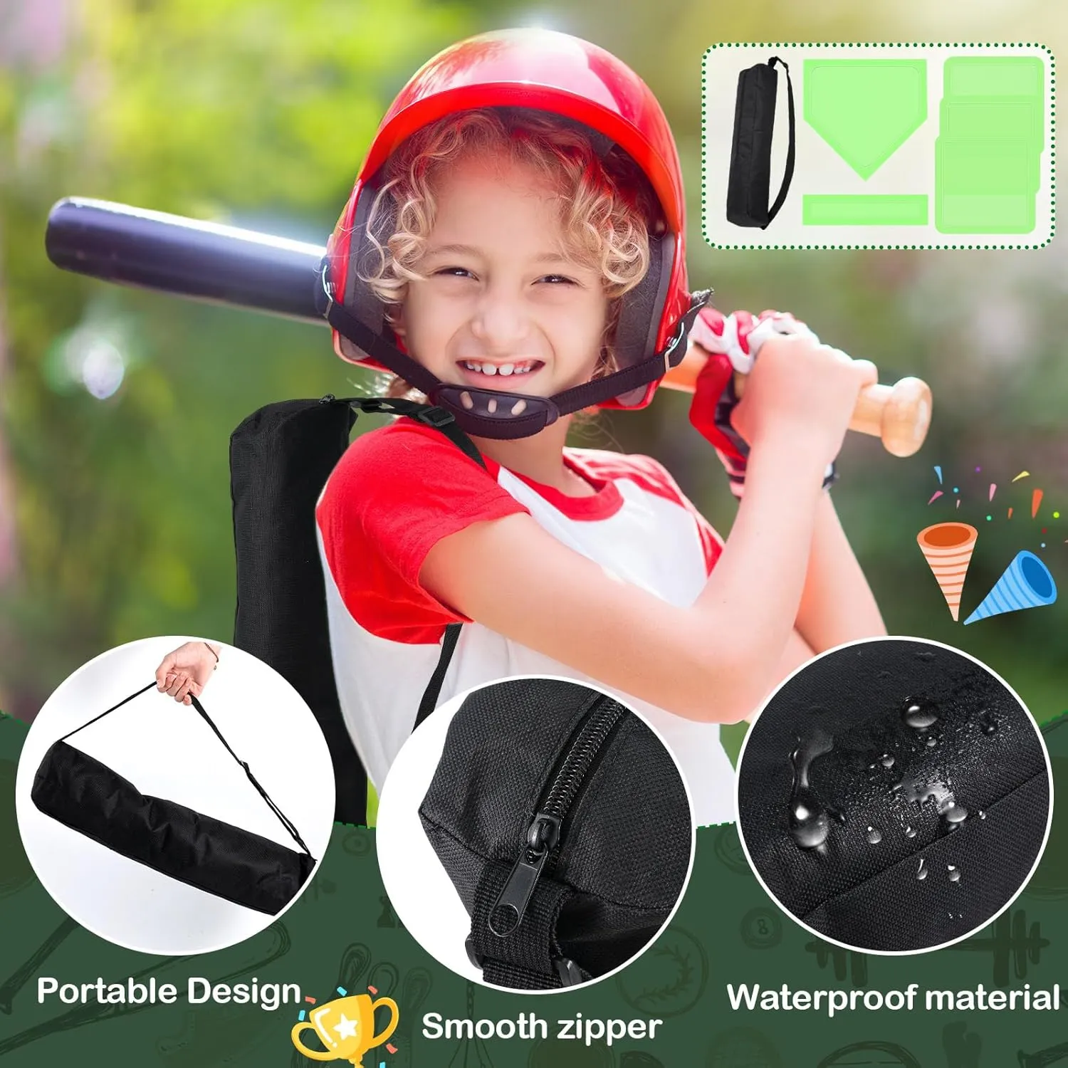 Hiboom 5 Pcs Baseball & Softball Base Set with Portable Carrying Bag 3 Throw Down Bases 1 Homeplate 1 Pitching Rubber for Kickball Softball Backyard Playground Practice Kids Adults