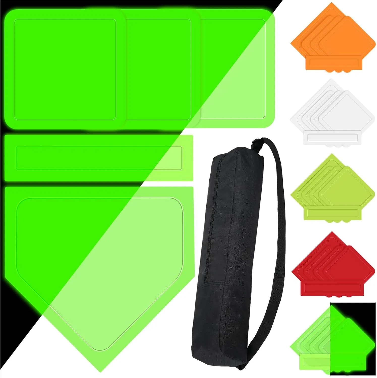 Hiboom 5 Pcs Baseball & Softball Base Set with Portable Carrying Bag 3 Throw Down Bases 1 Homeplate 1 Pitching Rubber for Kickball Softball Backyard Playground Practice Kids Adults