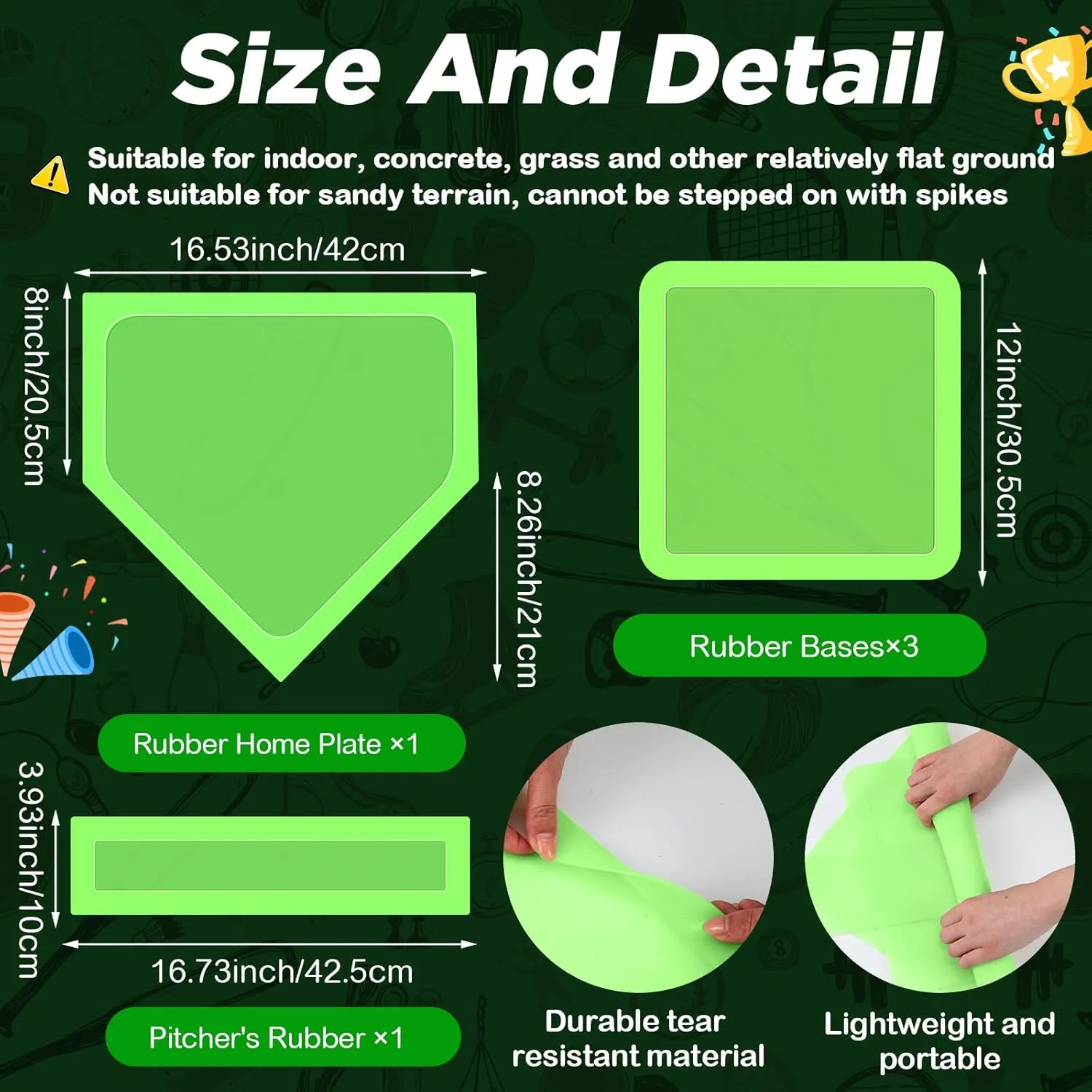 Hiboom 5 Pcs Baseball & Softball Base Set with Portable Carrying Bag 3 Throw Down Bases 1 Homeplate 1 Pitching Rubber for Kickball Softball Backyard Playground Practice Kids Adults