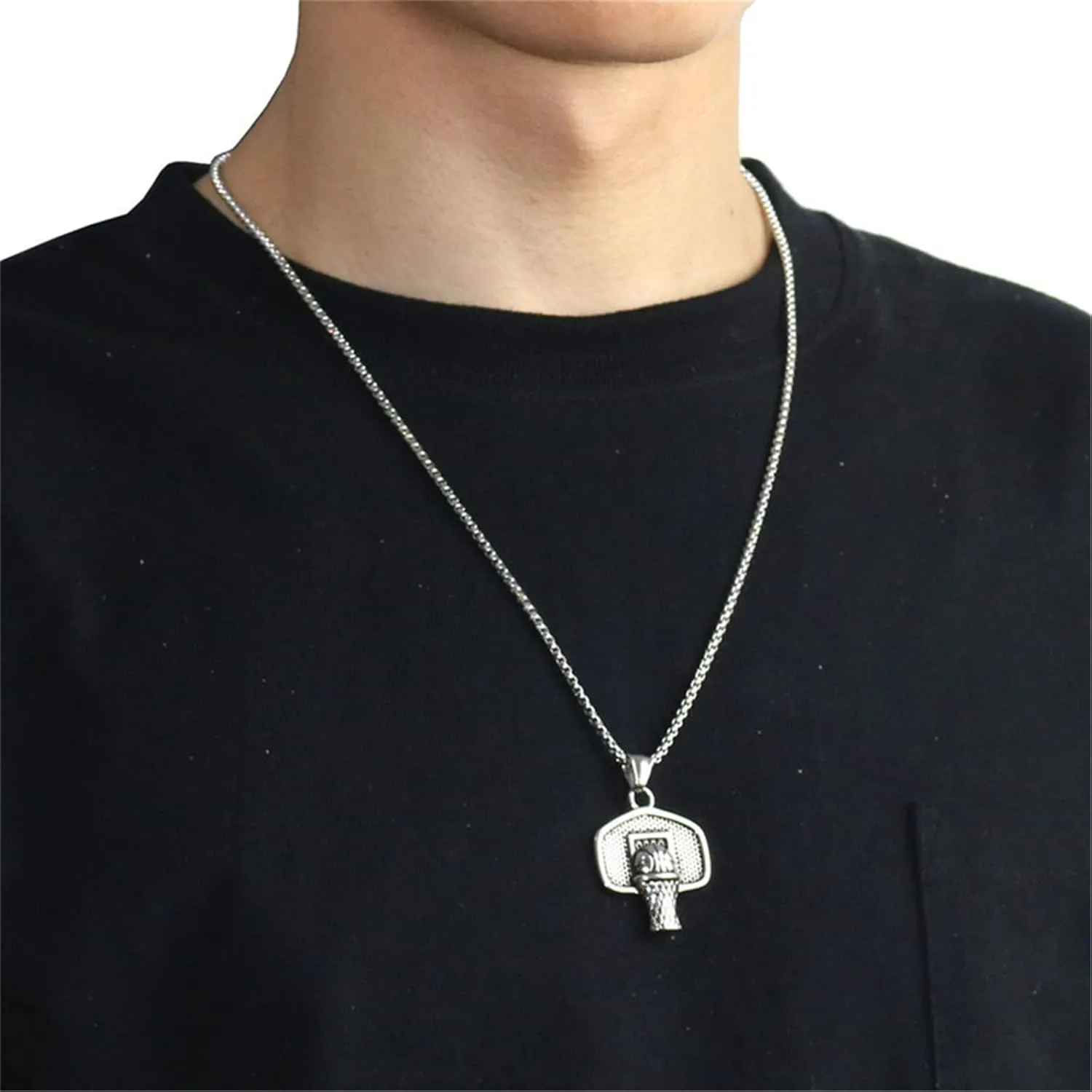 Hip Hop Chunky Chain Basketball Ball Football Lover Pendant Necklace Punk Basketball Memorial Necklace for Men Father Friend Friendship Bar Sport Jewelry Birthday Gift