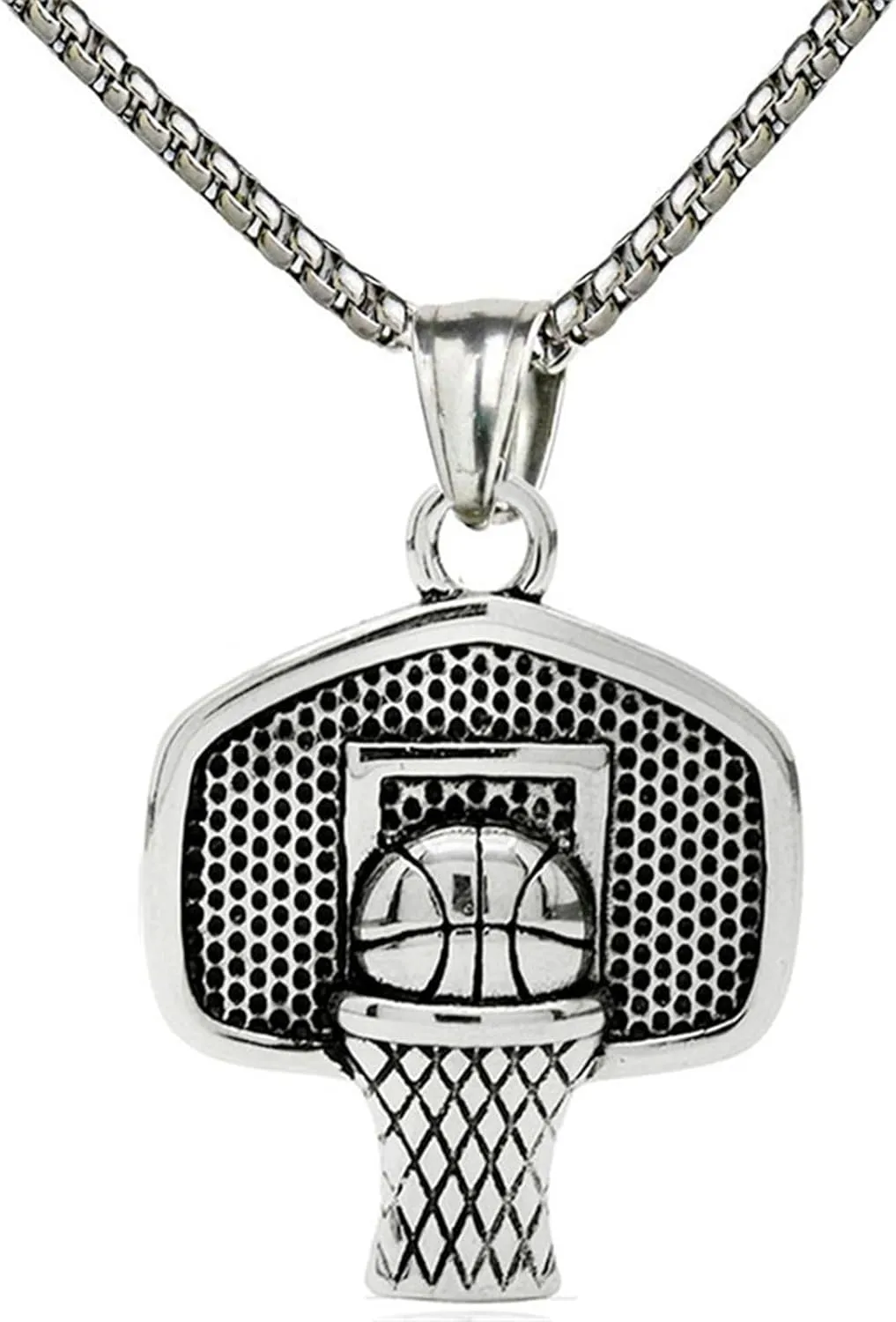 Hip Hop Chunky Chain Basketball Ball Football Lover Pendant Necklace Punk Basketball Memorial Necklace for Men Father Friend Friendship Bar Sport Jewelry Birthday Gift