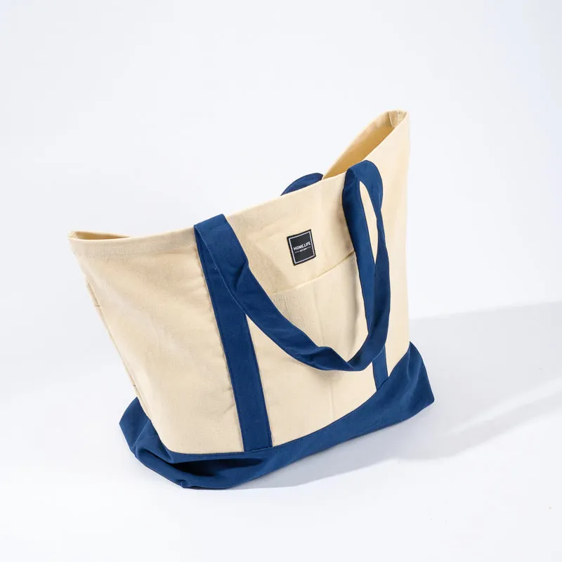 Home.Life Canvas Oversized Tote Bag - Natural/Navy