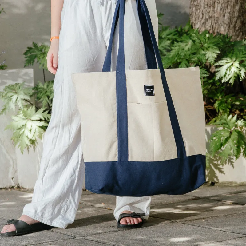 Home.Life Canvas Oversized Tote Bag - Natural/Navy