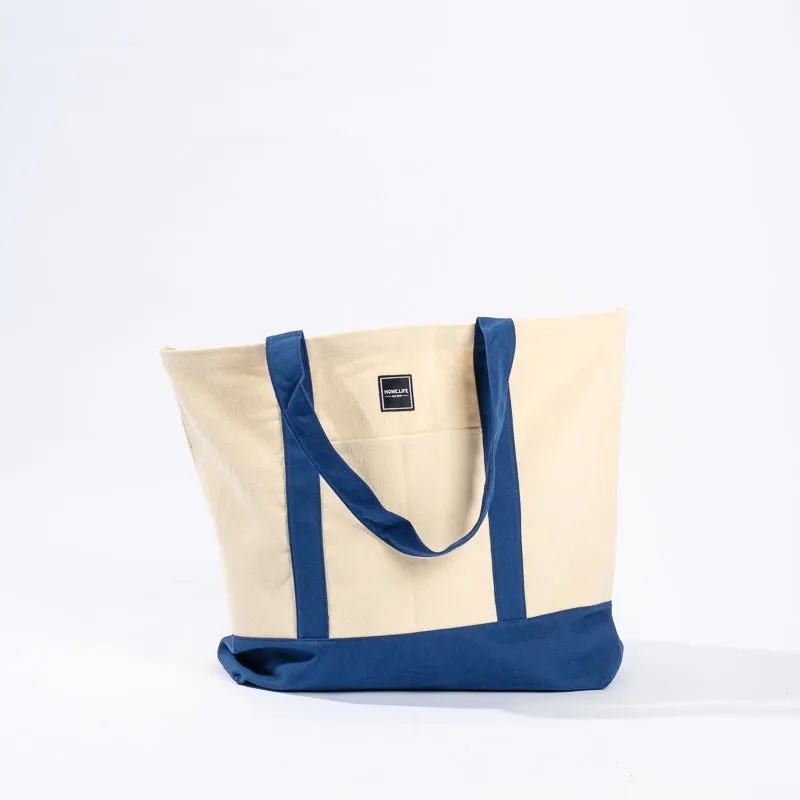 Home.Life Canvas Oversized Tote Bag - Natural/Navy