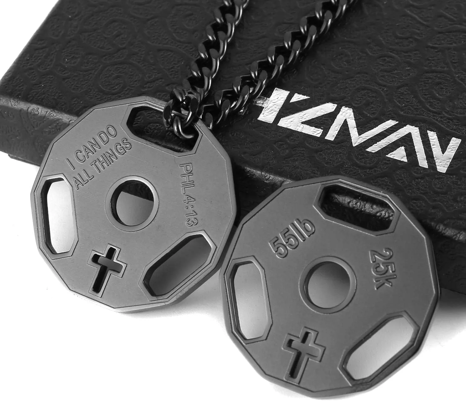 HZMAN Mens Fashion Stainless Steel Fitness Gym Dumbbell Weight Plate Barbell Chain Pendant Necklace