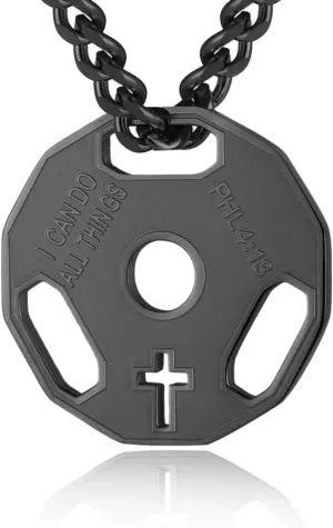 HZMAN Mens Fashion Stainless Steel Fitness Gym Dumbbell Weight Plate Barbell Chain Pendant Necklace