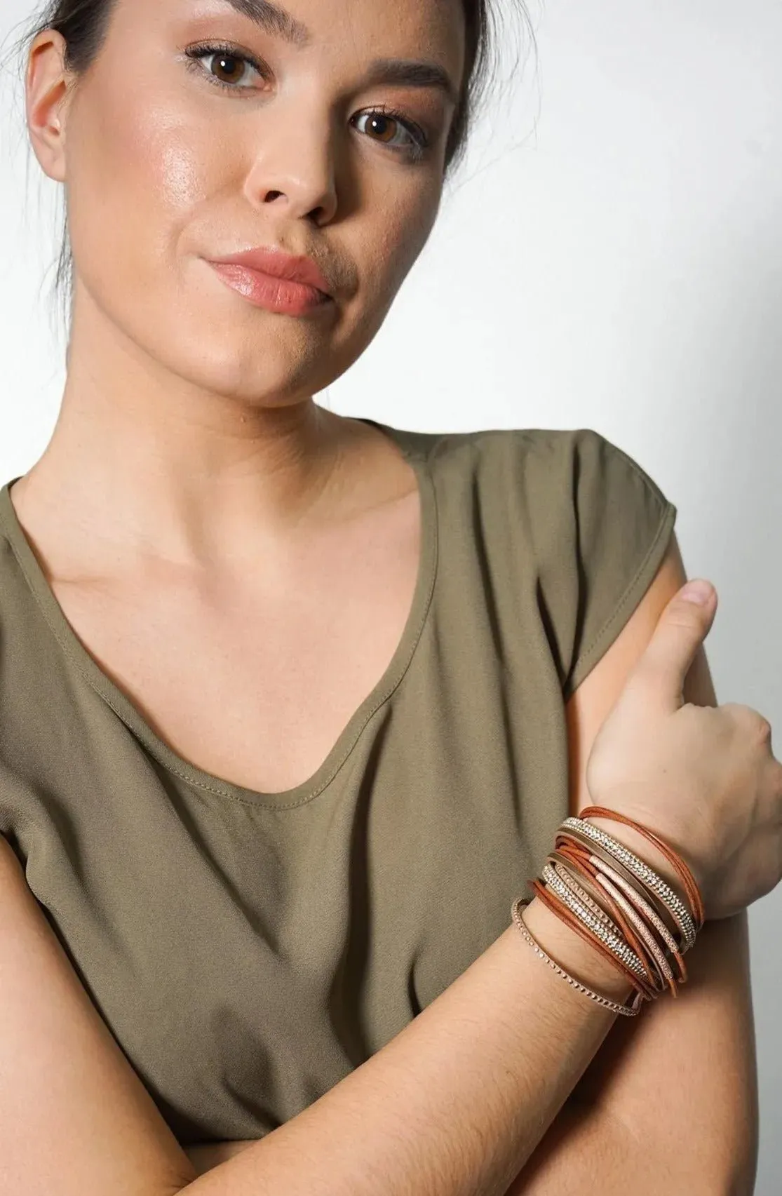 Leather Crystal Double Wrap Bracelet