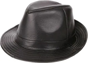 Mens Classic Trilby Cap Leather Fedora Hat Gentleman Jazz Hat for Wedding,Night Parties,Unisex