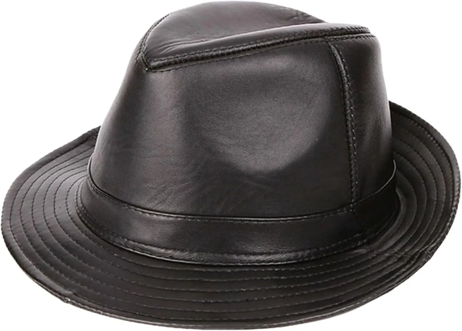 Mens Classic Trilby Cap Leather Fedora Hat Gentleman Jazz Hat for Wedding,Night Parties,Unisex