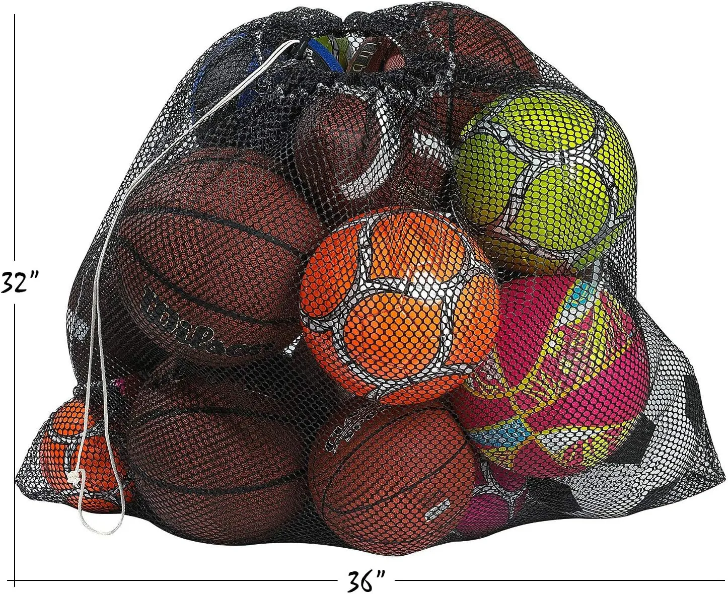 Mesh Equipment Bag - 32 x 36 and 24 x 36 - Adjustable, sliding drawstring cord closure. Perfect mesh bag for parent or coach, making it easy to transport and keeping your sporting gear organized.