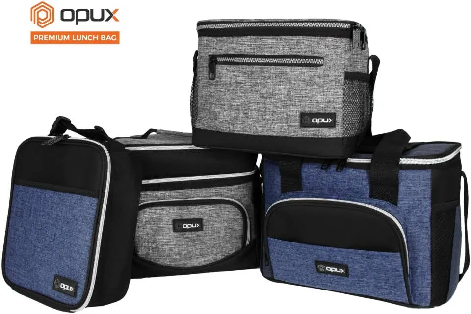 opux Insulated Lunch Box Men Women, Lunch Bag for Work School, Leakproof Soft Cooler Tote Adult, Large Lunch Pail Kids Boys Girls, Picnic Beach Food Bag with Shoulder Strap, Black