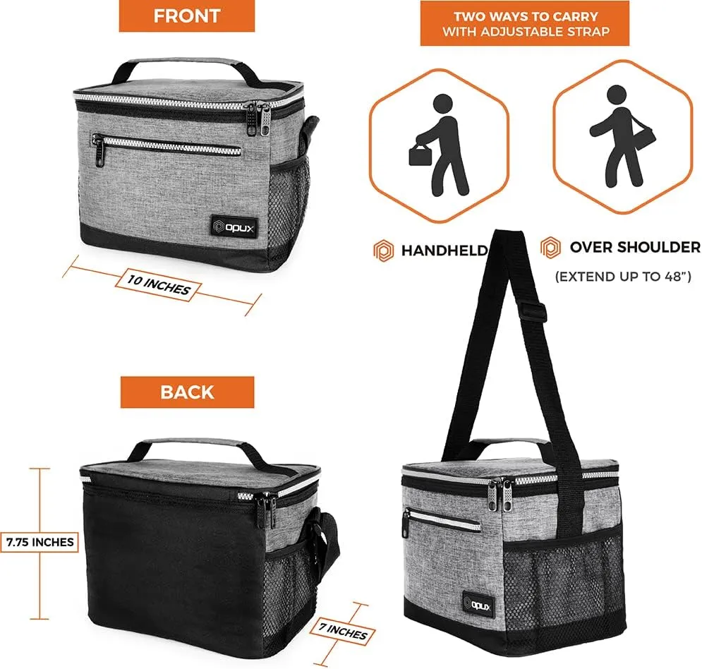 opux Insulated Lunch Box Men Women, Lunch Bag for Work School, Leakproof Soft Cooler Tote Adult, Large Lunch Pail Kids Boys Girls, Picnic Beach Food Bag with Shoulder Strap, Black