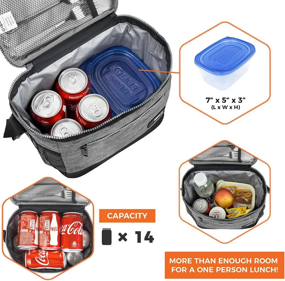 opux Insulated Lunch Box Men Women, Lunch Bag for Work School, Leakproof Soft Cooler Tote Adult, Large Lunch Pail Kids Boys Girls, Picnic Beach Food Bag with Shoulder Strap, Black