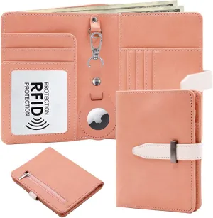 Passport Holder With Airtag for Women/Men, RFID Blocking Travel Wallet for Cards, Cute Cover Case (Pink1)