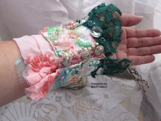 Pink Cuff Bracelet,Romantic Bracelet,Embroidered Bracelet