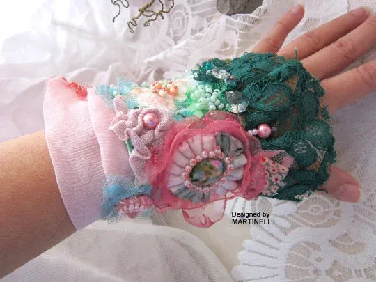 Pink Cuff Bracelet,Romantic Bracelet,Embroidered Bracelet