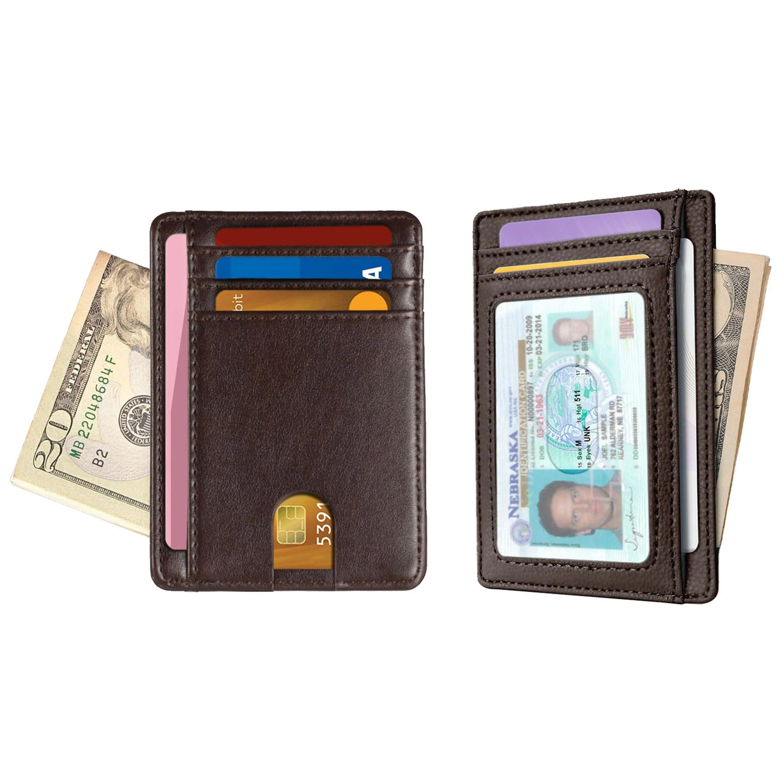 RFID Blocking Minimalist Front Pocket Slim Leather Wallet For Men Women