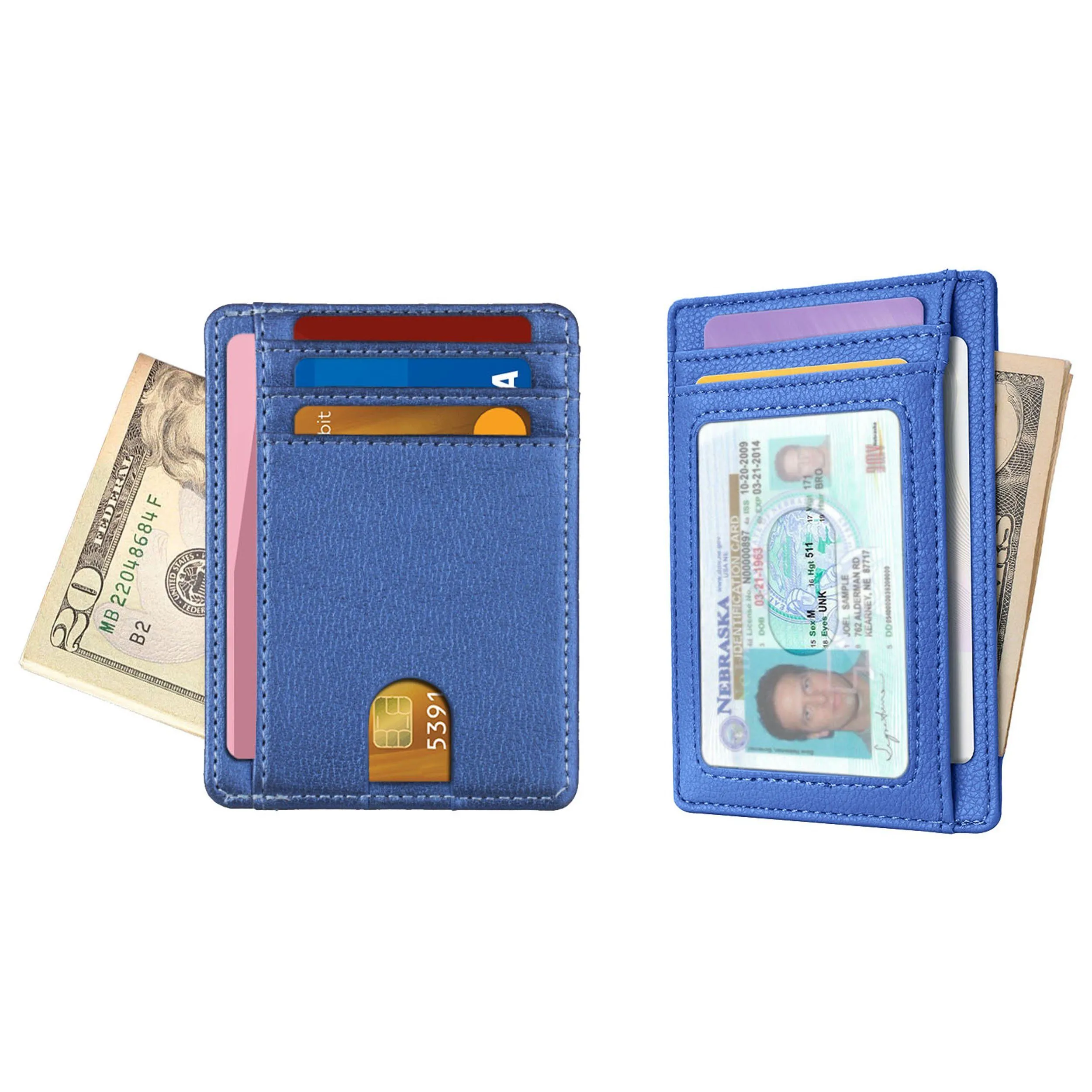 RFID Blocking Minimalist Front Pocket Slim Leather Wallet For Men Women