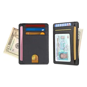 RFID Blocking Minimalist Front Pocket Slim Leather Wallet For Men Women