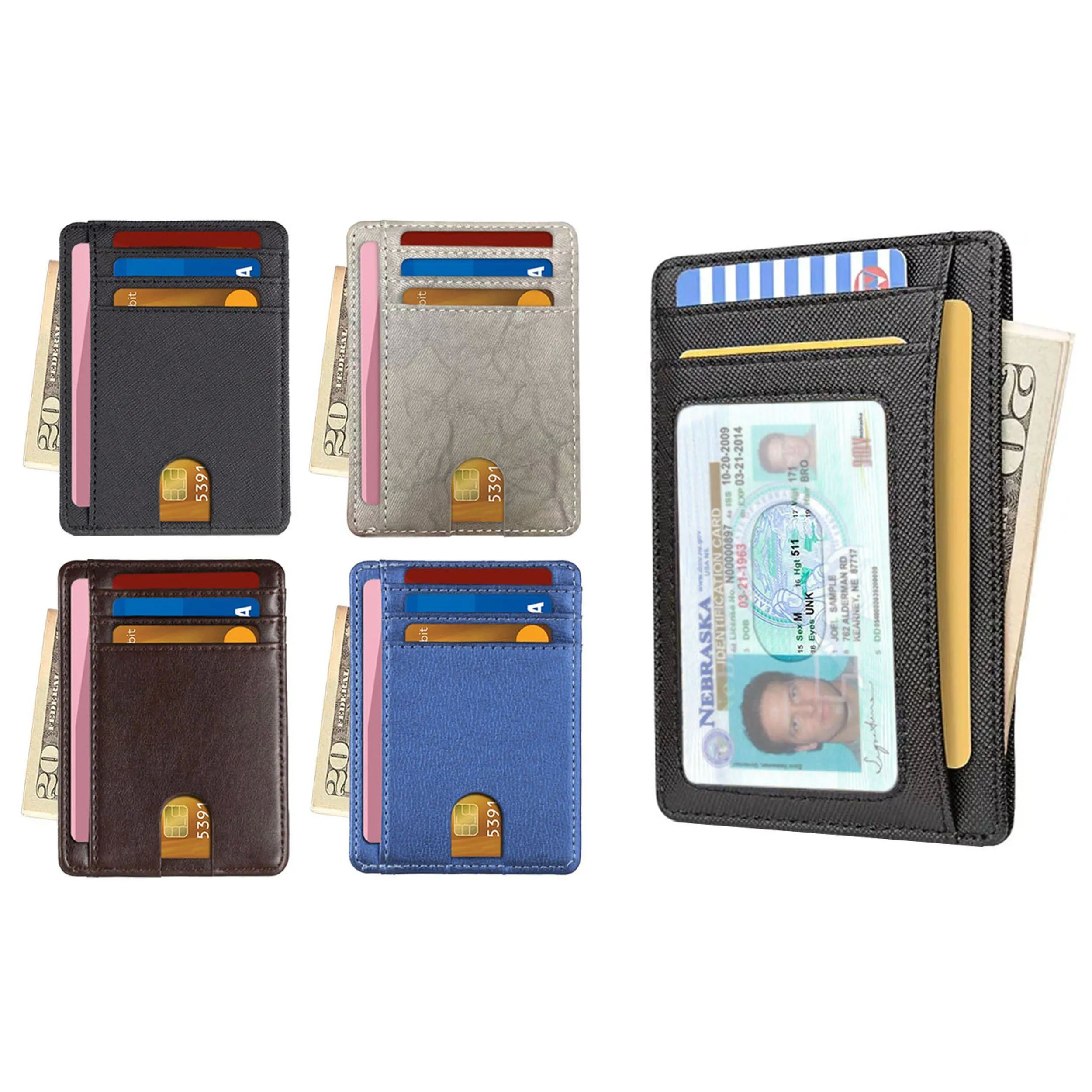 RFID Blocking Minimalist Front Pocket Slim Leather Wallet For Men Women