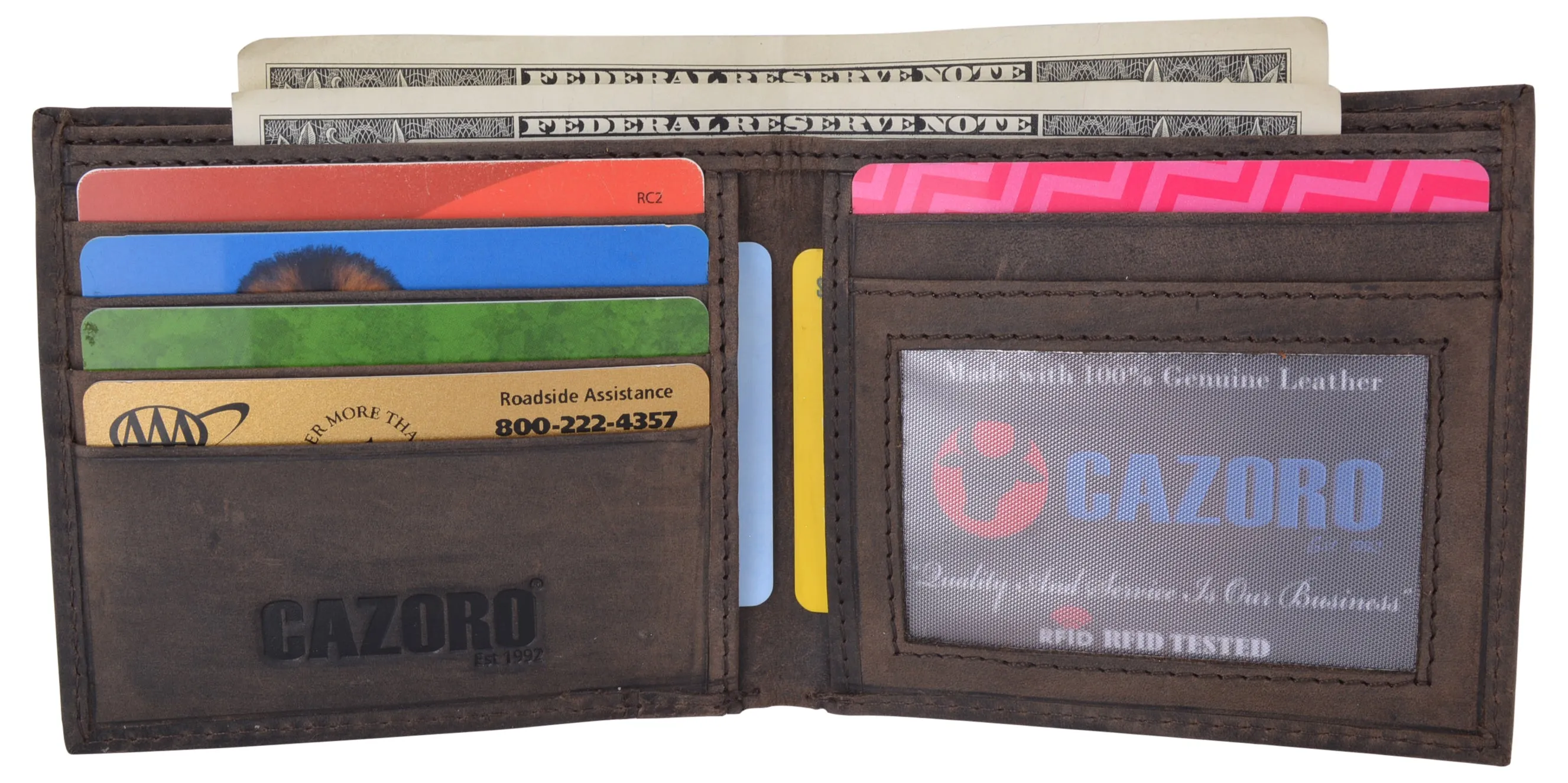RFID Wallets for Men Slim Bifold Genuine Leather Front Pocket Wallet with ID Window