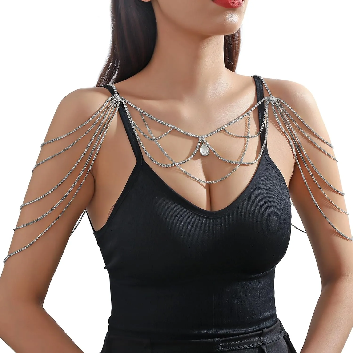 Rhinestone Shoulder Chain Necklace Sexy Arm Chain Bridal Multi-layered Crystal Back Chain Jewelry for Women