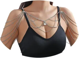 Rhinestone Shoulder Chain Necklace Sexy Arm Chain Bridal Multi-layered Crystal Back Chain Jewelry for Women