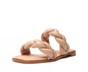Schutz Soo Flat Pink Leather Braided Straps Slip On Open Toe Flat Heel Sandals
