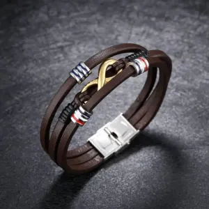 Snake Leather Bracelet with Geometric Shaping for Men