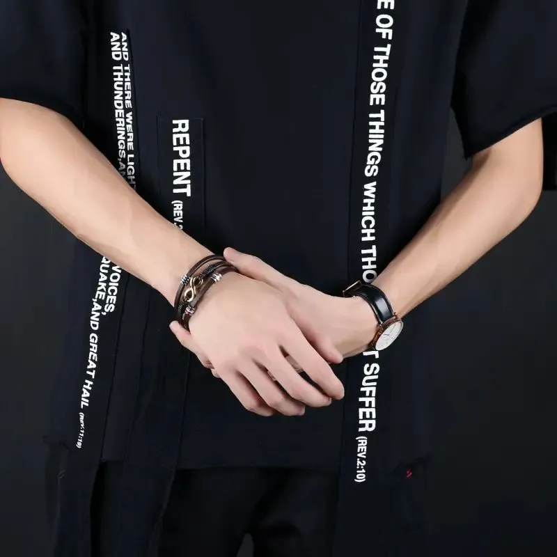 Snake Leather Bracelet with Geometric Shaping for Men