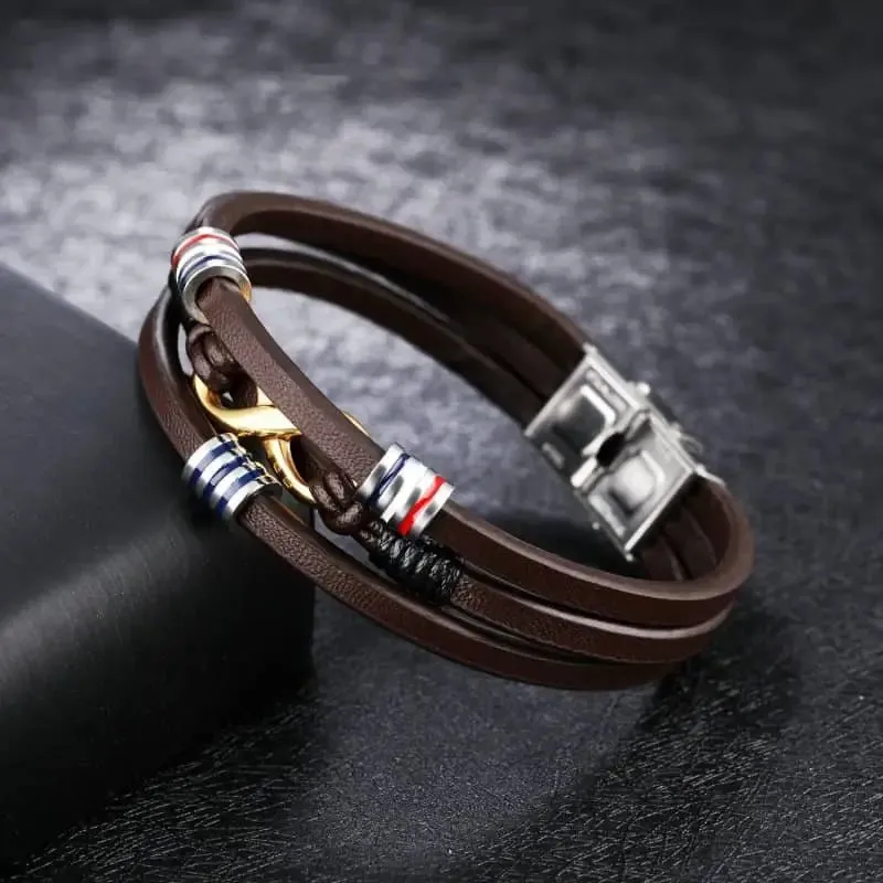 Snake Leather Bracelet with Geometric Shaping for Men