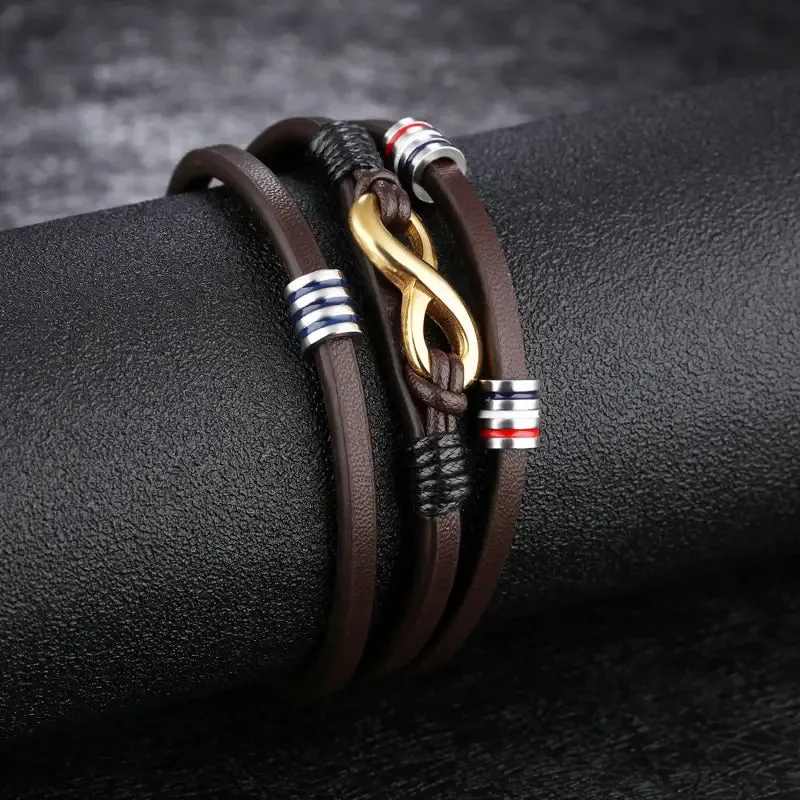 Snake Leather Bracelet with Geometric Shaping for Men