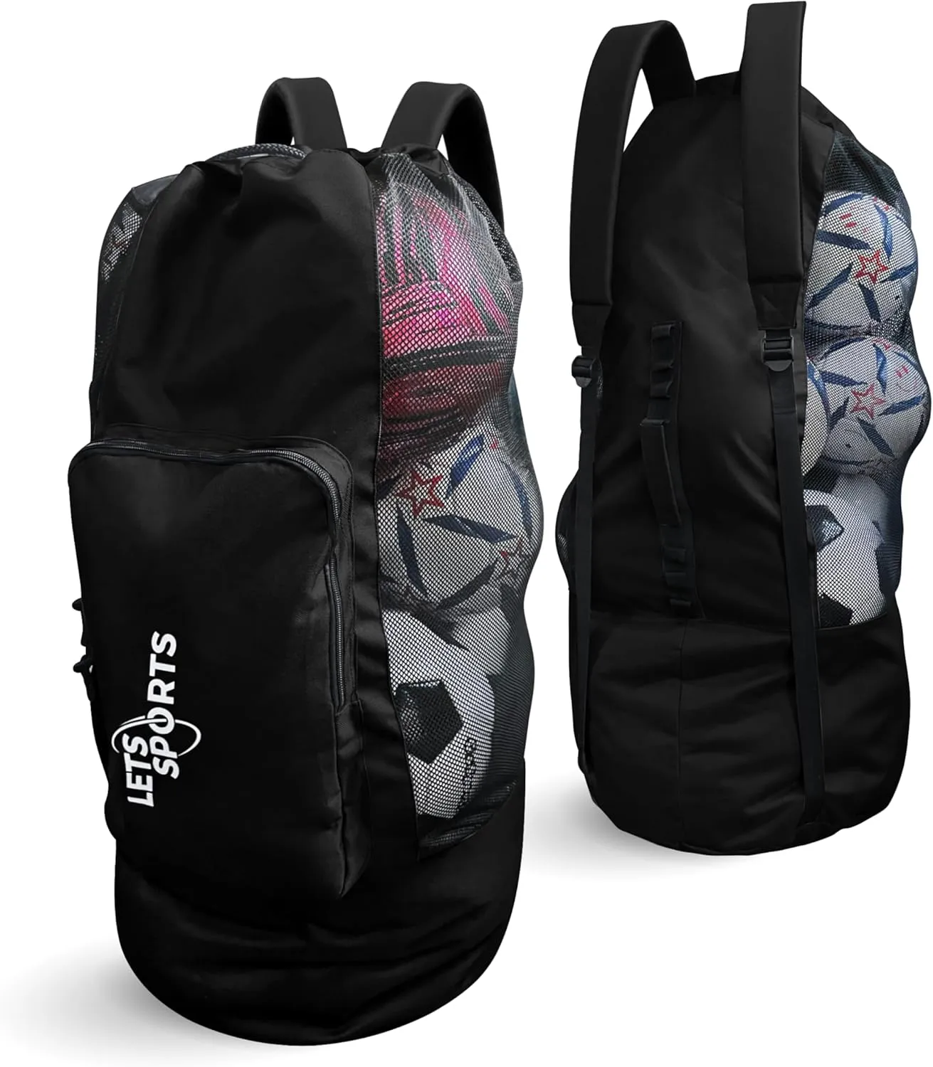 Soccer Ball Bag for Basketball, Volleyball & Football | Large Drawstring Ball Bags Mesh | Heavy-Duty Soccer Ball Bags for Coaches | Equipment Bag w/Shoulder Strap | 37" x 17"
