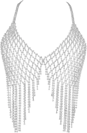Tassel Rhinestone Chest Chain Bra Body Jewelry for Women Sexy Silver Bikini Bra Body Chains Underwear Party
