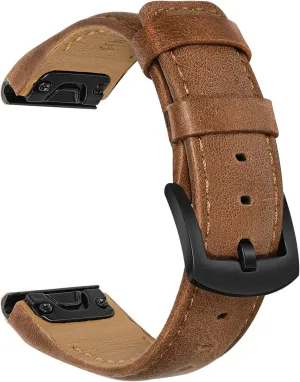 TRUMiRR 26mm Quick Fit Genuine Cowhide Leather Watch Band for Garmin Fenix 8 51mm, 7X, 6X Pro, 5X Plus, Instinct 3 Solar 50mm, Epix Pro, Enduro 3, Descent Mk3i 51mm