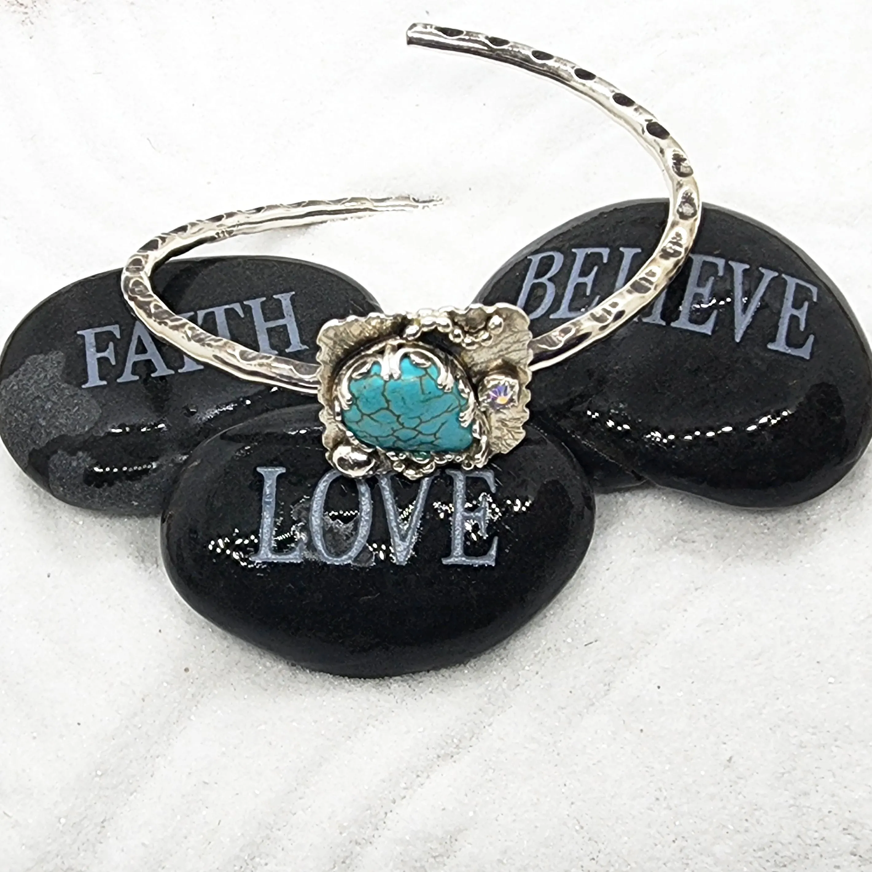Turquoise Teardrop Howlite -   Handmade Sterling Silver Statement Bracelet Cuff