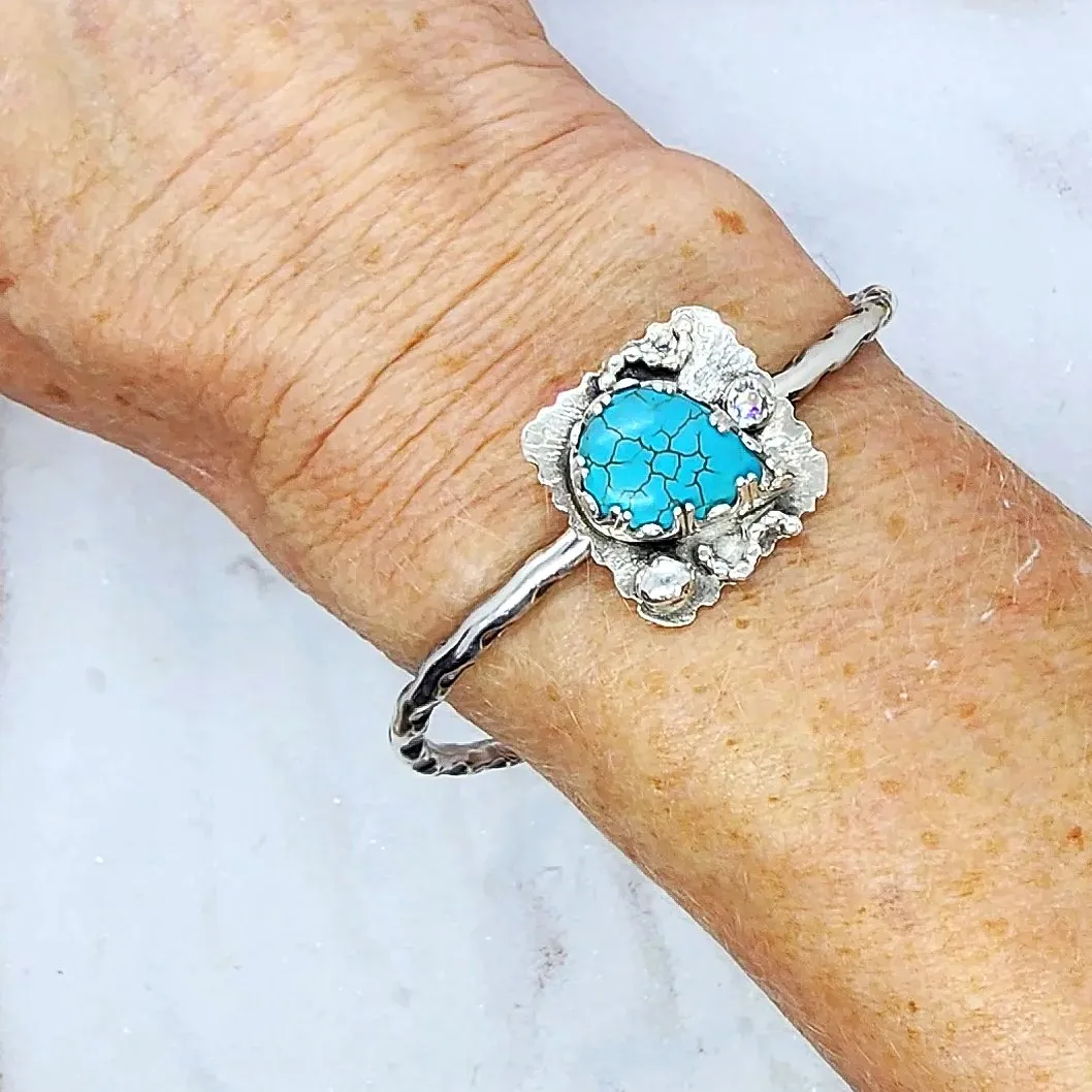 Turquoise Teardrop Howlite -   Handmade Sterling Silver Statement Bracelet Cuff