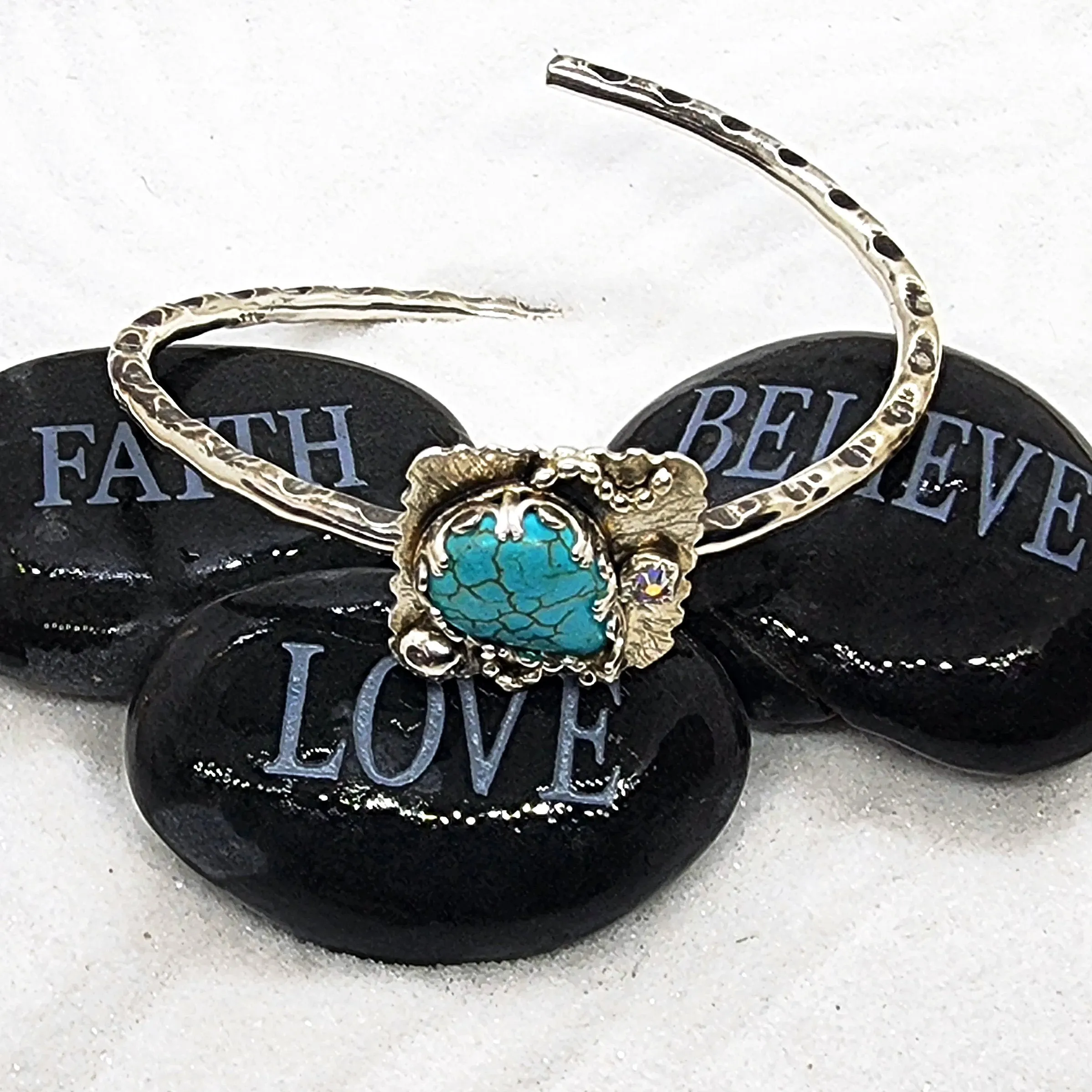 Turquoise Teardrop Howlite -   Handmade Sterling Silver Statement Bracelet Cuff