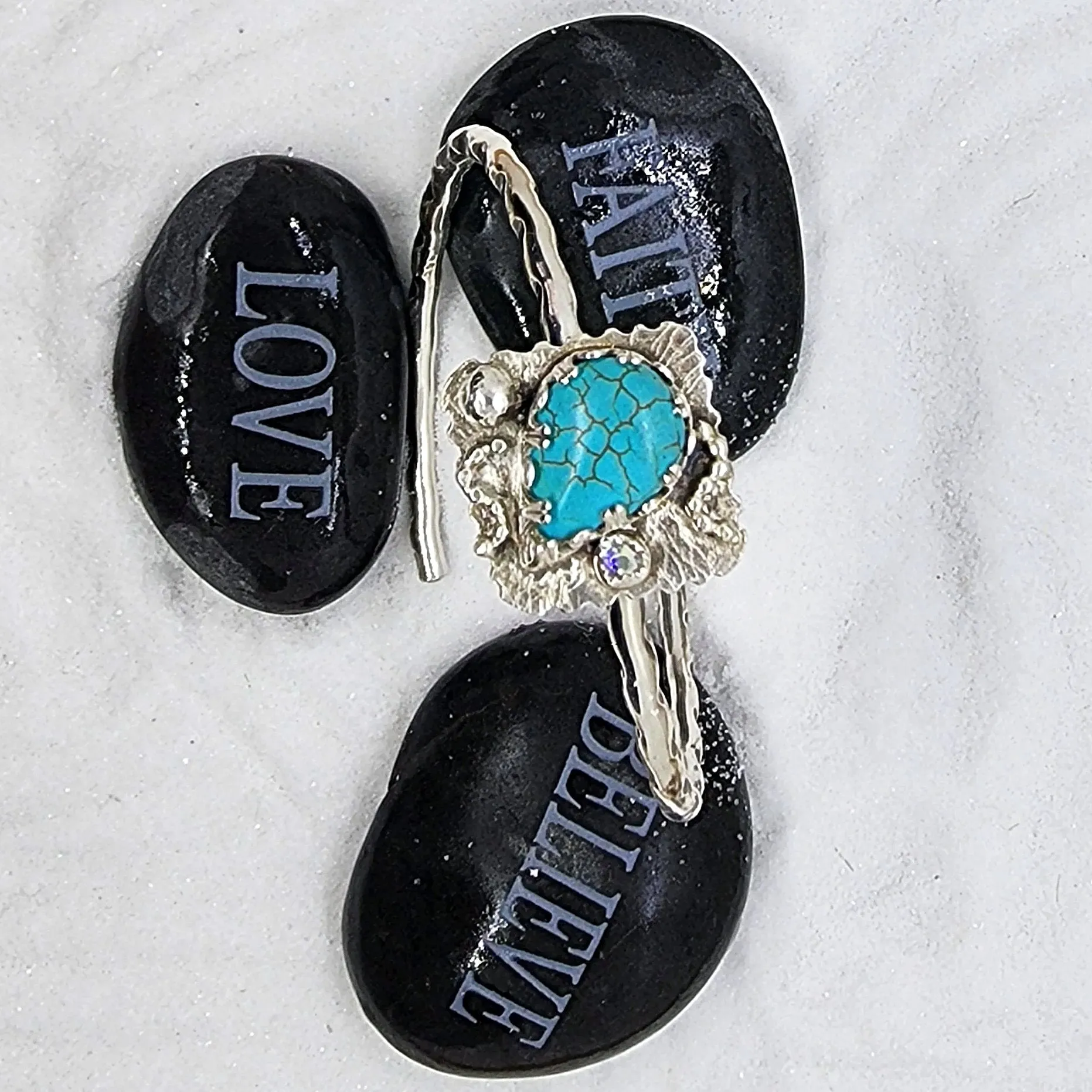 Turquoise Teardrop Howlite -   Handmade Sterling Silver Statement Bracelet Cuff