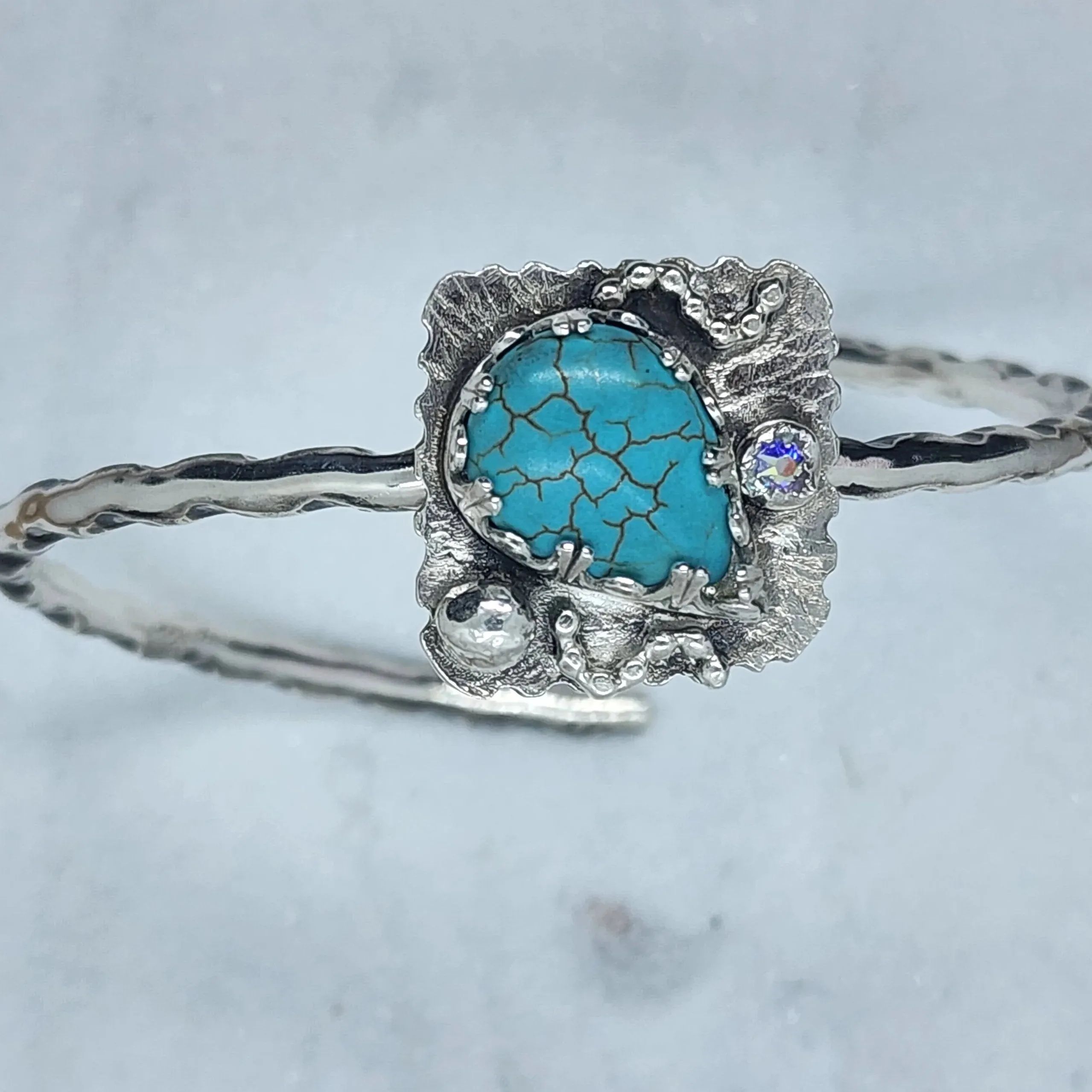 Turquoise Teardrop Howlite -   Handmade Sterling Silver Statement Bracelet Cuff
