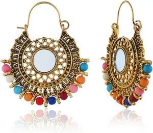 Vintage Bohemian Exaggerated Round Tassel Earrings Multi Beads Tassel Ethnic Dangle Drop Earrings for Women Summer Beach Statement