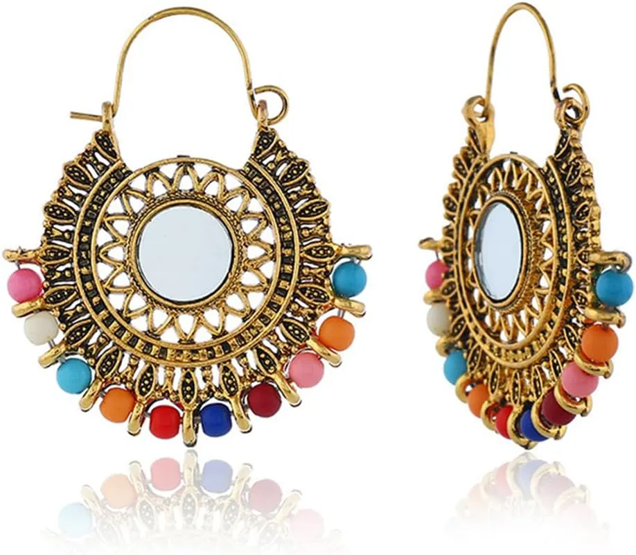 Vintage Bohemian Exaggerated Round Tassel Earrings Multi Beads Tassel Ethnic Dangle Drop Earrings for Women Summer Beach Statement