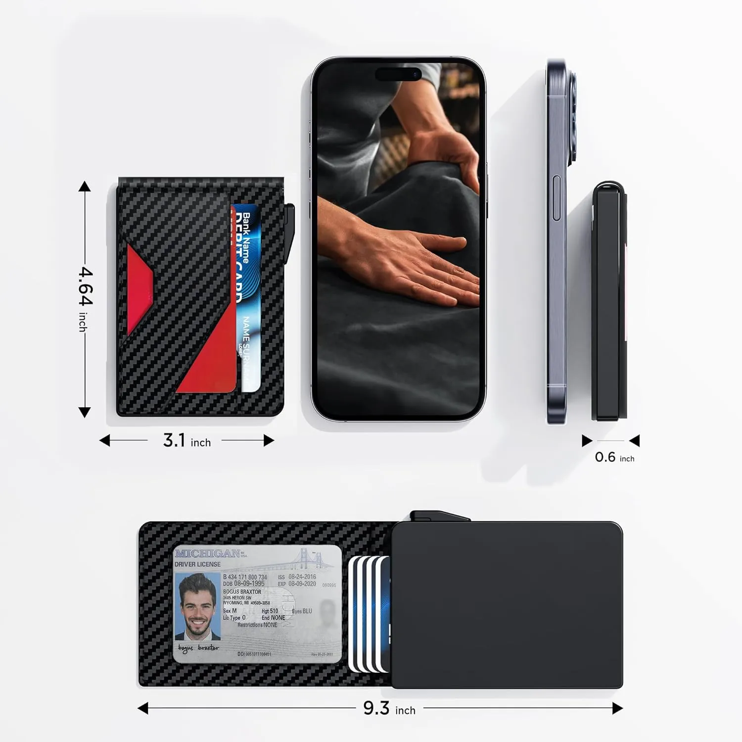 Wallet for Men - Slim Leather Mens Wallet with Cash Slot, Pop-up Card Slot, Credit Card Slot - RFID Blocking Wallet Front Pocket with ID Window (Carbon Fiber)