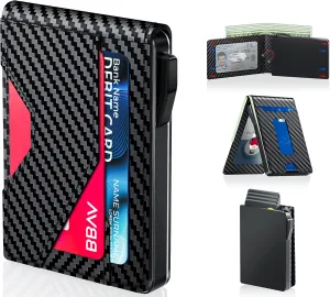 Wallet for Men - Slim Leather Mens Wallet with Cash Slot, Pop-up Card Slot, Credit Card Slot - RFID Blocking Wallet Front Pocket with ID Window (Carbon Fiber)