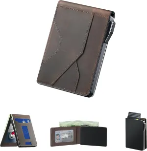 Wallet for Men - Slim Leather Mens Wallet with Cash Slot, Pop-up Card Slot, Credit Card Slot - RFID Blocking Wallet Front Pocket with ID Window (Coffee Brown)