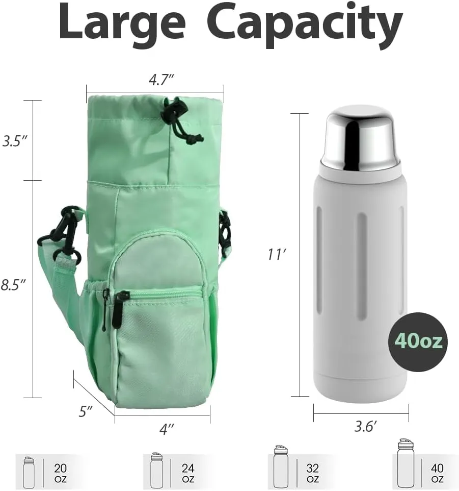 Water Bottle Carrier Bag,32/40oz Water Bottle Holder with Strap,with Adjustable Shoulder Strap 2 Pockets Sports Water Bottle Accessories for Hiking Travelling Camping