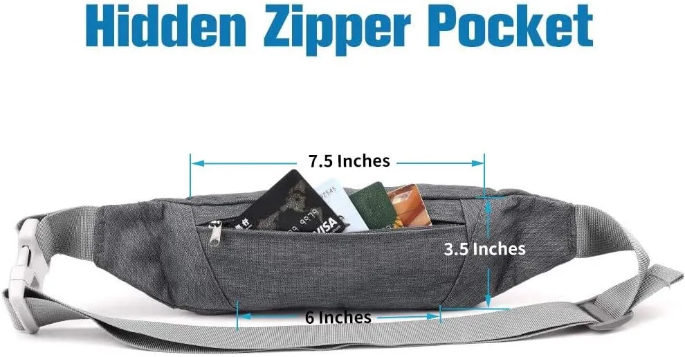 WATERFLY Fanny Pack for Women Men Water Resistant Small Waist Pouch Slim Belt Bag with 4 Pockets for Running Travelling Hiking Walking Lightweight Crossbody Chest Bag Fit All Phones