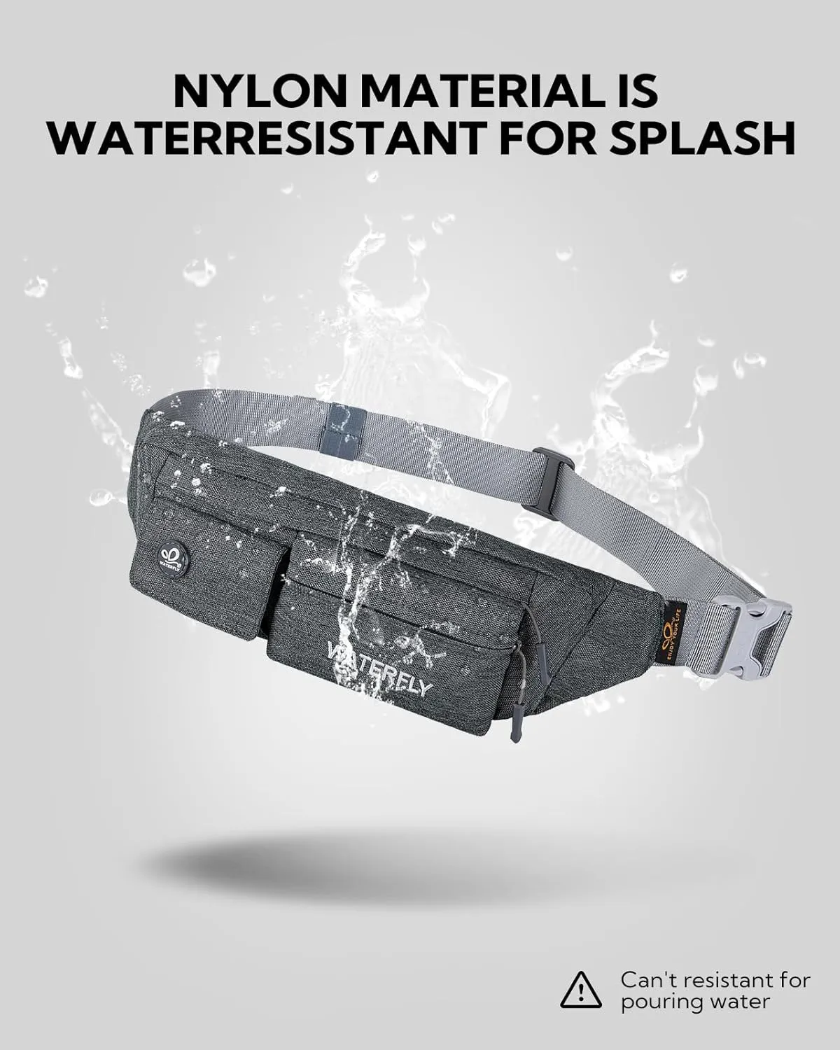 WATERFLY Fanny Pack for Women Men Water Resistant Small Waist Pouch Slim Belt Bag with 4 Pockets for Running Travelling Hiking Walking Lightweight Crossbody Chest Bag Fit All Phones